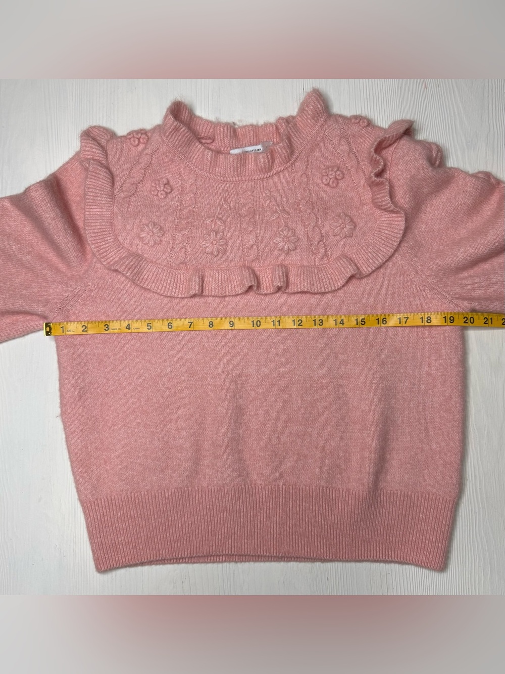 & Other Stories Paris Atelier Wool Embroidered Ruffle Knit Sweater SM Pink EUC - Picture 9 of 10
